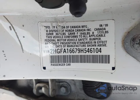2009 Honda Civic Lx-S from USA, damaged, VIN 2HGFA16679H546104